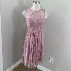 Hitherto Womens 8 Pink Lace A Line Sleeveless Dress Romantic Whimsical